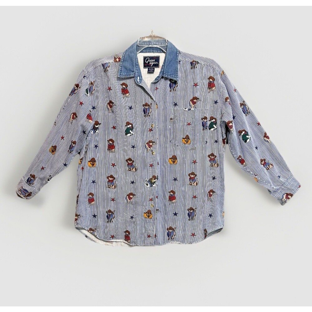 Quizz Again VTG Cats Shirt Button Up Cowboy Boots Women's Large  Novelty Western